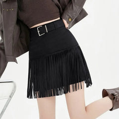 Hnewly Suede Vintage Tassel A-line Skirt Autumn and Winter High-waisted Slimming Hot Girl Maillard Skirt Women Fashion Personality