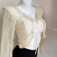 Hnewly Shirts Women Lace New Summer Sunscreen French Style Cropped Designed Sweet Gentle Elegant Office Lady Sexy Popular Chic Vintage