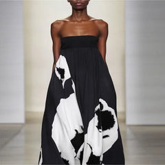 Hnewly New Women Summer Tube Top Maxi Dresses Wedding Evening African Black Printed Vintage Loose Sexy Floor Length Dress Female