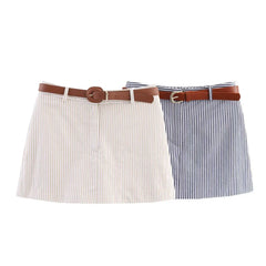 Hnewly new summer women's clothing fashion temperament simple and versatile slim fit with belt striped skirt pants