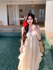 Hnewly Summer Beach Backless Midi Dress Women Casual Bodycon Dress Even Party Korean Fashion One Piece Dress Elegant Sleeveless