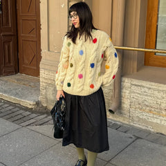 Hnewly Casual Women's Knit Colorful Twist Sweater Loose O-neck Long Sleeve Female Pullover Autumn Winter Lady Warm Chic Knitwear