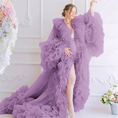 Hnewly Custom Bridal Morning Robe Sheer Tulle Train Gown For Wedding Maternity Photoshoot Dress vestido maternidad baby shower