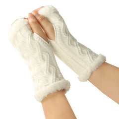 Hnewly 1pair Inner Fleece Soft Half Finger Gloves for Women Winter Warm Plush Knitted Fingerless Gloves Wrist Mittens Writting