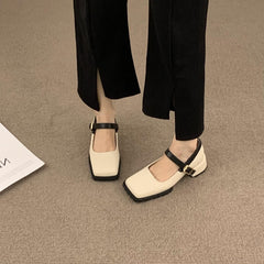 Hnewly Loafers Women Platform Shoes Mary Janes Casual Leather Ankle Buckle Ladies Shoes Black Fashion Spring Autumn College Style