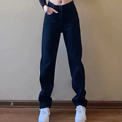 Hnewly New Arrival OL Work Women Denim Jeans Straight Classic Black Loose Casual Pants Dropship New Arrivals Daily Toursers Female
