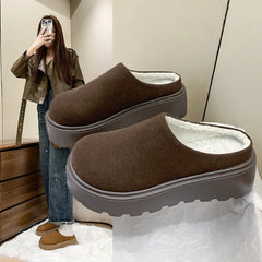 Hnewly French Platform Half Slippers for Women Autumn Winter New Designer Home Shoes Ladies Fashion Casual Cotton Slipper Shoes Woman