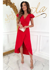 Hnewly Women's Solid Color Dress Sexy Deep V Neck Short Sleeve Bodycon Package Hips Party Dresses Female Fashion Casual Dress