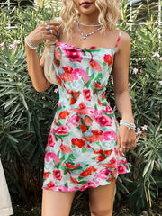 Lunivop Womens Multicolor Watercolor Floral Spaghetti Strap Cross Back Mini Dress Summer Beach Vacation Casual Party Wear