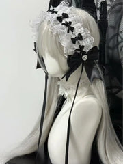 Lunivop Goth Bunny Ear Bow Hair bands Harajuku Gothic Lolita Y2K girl Rabbit ears hair band Punk Lace Ruffled Headband Hair Hoop