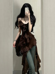 Hnewly 2000s Y2k Vintage 2 Piece Pant Sets Women Casual Blouse Dress Tank Top +denim Pants Summer Beach Irregular Korean Suits Chic