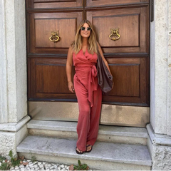 Hnewly Solid Halter Tank Pant Sets Women Sleeveless Lace Up Pleated Vest Wide Leg Trousers Sets Female Summer Autumn Lady Suit