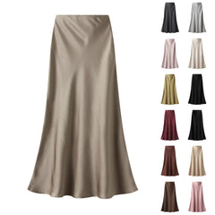 Hnewly Ladies' Temperament French Style Fashion Dress Casual Solid High-waist Thin Glossy Silky Medium-length Fishtail Half-body Skirt