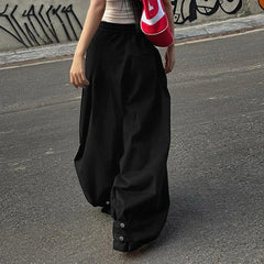 Hnewly Black Vintage Loose drawstring Sweatpants Women Solid Wid Leg Oversize Pant Y2k Casual Hip Hop Cargo Trousers Summer