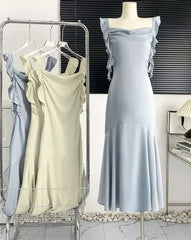 Hnewly Summer Elegant Ruffles Chic Female Midi Dresses New Classic Solid Color Fashion Chiffon Simple Casual S-L Women Dresses