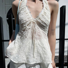 Hnewly Elegant Off Shoulder Sport Halter Vest Y2K Casual Solid Sleeveless Backless Women Top Sexy Summer High Street Camisole