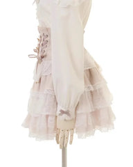 Hnewly Japanese High Waist Drawstring Slim Cute Sweet Lolita Skirt Women Multi-Layer Lace Bow Cake Skirts Summer Pleated Skirt