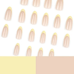 Lunivop 24pcs Yellow French Press on Nails Women Simple Fake Nails with Tools Short Almond Realistic Stick-on Nails Prosthetic Nail Set