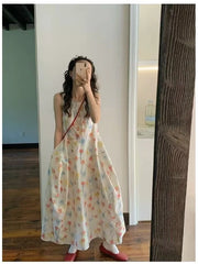 Hnewly Gradient Floral Print Sleeveless Vest Dress Women's Summer Casual Cotton Long Dress Commute Style A-Line Silhouette