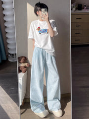 Hnewly Wide Leg Pants Jogger Womens Spring Knitted Aesthetics Pleated Lightweight Softshell Basic Leisure Breathable Detail Trousers OL