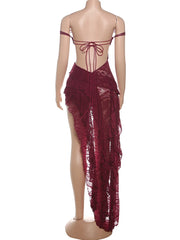 Hnewly Lace Emboridered Women Dresses Sexy Hot Sheer Off Shoulder Irregular Backless Bandage Vestidos Female Coquette Clubwear