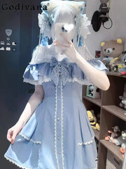 Hnewly Subculture Mine Japanese Girls Bow Lace Dress Set Gothic Y2k Short-sleeved Top and Shorts 2-piece Set Lolita Women's Outifits