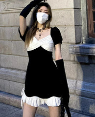 Hnewly DRESS TO IMPRESS Black Gothic Fairy Dress Women Sexy Patchwork High Street Korean Party Dresses Female Casual Vintage Mini Y2k Bodycon Dress