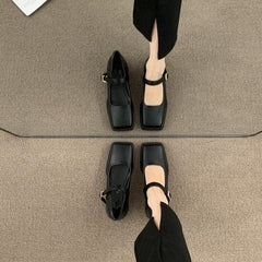 Hnewly Loafers Women Platform Shoes Mary Janes Casual Leather Ankle Buckle Ladies Shoes Black Fashion Spring Autumn College Style