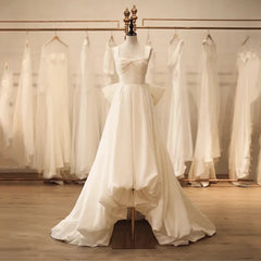 Hnewly Satin Wedding Dress Simple French Suspender Satin Backless Bow Super Fairy Outdoor Veil Welcome Dress For Brides Customized