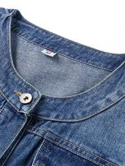 Hnewly Spring Autumn Denim Jacket 2025 New Women Versatile Long Sleeved Round Neck Outwear Large Size Slim Fit Short Top Trendy