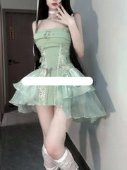 Hnewly DRESS TO IMPRESS Summer Sweet Lace Sleeveless Dress Women Ruffle Cute Skinny Backless Dresses Female Strappy Kawaii A Line Party Beach Clothing