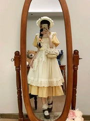 Hnewly New French Sweet Pastoral Style Slim Square Collar Yellow Plaid Dress Women + Ruffles Outer Dress Two-piece Dress Suit