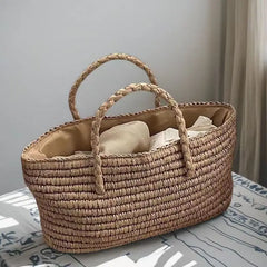 Hnewly New Arrivals Summer Crochet Handmade Women's Tote Bag Custom Raffia Straw Zipper Waterproof Polyester 3L+ Capacity Rectangle