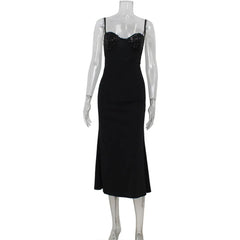 Hnewly Women's New Fashionable and Elegant Sleeveless Strap with sequins Splicing Waist cinching and slimming Dress