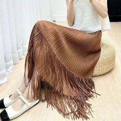 Hnewly This High-end fashion woman new high-end pleated casual simple versatile fashionable and slimming women's skirt with tassels