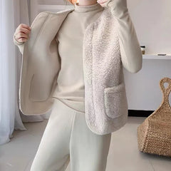 Hnewly casual winter outfits Women Warm Faux Lamb Fur Sleeveless Coat With Pockets Zipper Casual Cardigan traf Jackets Office Coat Vest Winter Autumn