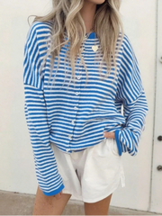 Hnewly Stripe Women's Cardigan O-neck Single Breasted Full Sleeve Casual Loose Female Knit Cardigan Autumn Cozy Fashion Lady Coat