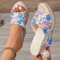 Hnewly Fashion Open Toe Women's Sandals Summer Printing Round Toe Platform Wedges Sandals for Daily Casual Dress Shoes