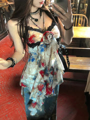 Hnewly 2000s Vintage Y2k Blouse Women Casual Sleeveless Elegant Retro Camisole Female Sexy Irregular Shirts Design Fashion Summer Vest