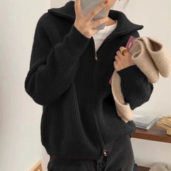 Hnewly Rib Knit Zip Up Cardigan for Women Zipper Front Raglan Long Sleeve Sweater Jacket Coat Comfy Knitwear Fall Winter Vintage Outfit