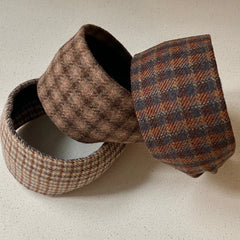 Hnewly 1pc High-Quality Brown Woolen Thickened Fabric Hairband - Orange-Toned Retro Plaid Extra-Wide Style for Autumn & Winter, Hairban