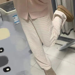Hnewly Y2k Sweet Pink Striped Casual Pants for Women Summer Harajuku Straight Trousers New High Waist Loose Wide Leg Pants