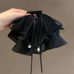 Hnewly 1pc New Internet-Famous Black Chiffon Bowknot Streamer Hair Claw Clip - Elegant & Versatile, Large-Size Ponytail Clip, Elegant H