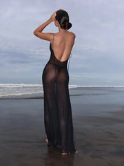 Hnewly See Through Maxi Dress Women Sexy Sleeveless Skinny Midnight Vacation Beach Clubwear Party Summer Coquette Vestidos