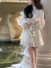 Hnewly Beach Style Chiffon Y2k Mini Dress Office Lady Casual Long Sleeve Elegant One Piece Dress Korean Fashion Clothing Summer