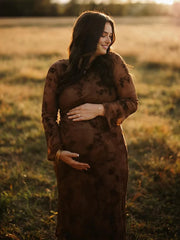 Hnewly Vintage Maternity Photography Lace Dress Long Floral Maxi Gown Pregnancy Photoshoot Outfit Maternity Photo Prop Dress Set