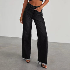 Hnewly High-waisted Straight-leg Furred Jeans, Women's New Fashion High-waisted Wide-leg Pants Jeans,spring and Autumn for Women Y2k