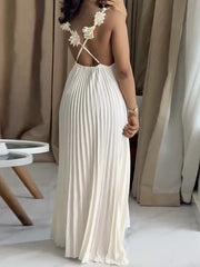 Hnewly Elegant Beach Vacation Long Dress Women's Gauze Skirt Strapless Slimming Polyester Fiber High Waist Summer Casual Wear