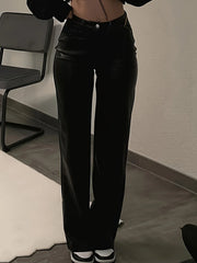 Hnewly leather pants outfits winter Faux Leather Pants Stretch for Women's High Waisted Bodycon Shiny Clubwear Shaping Hip Push Up PU Leather Trousers