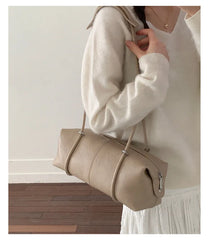 Hnewly New Niche Style PU Boston Pillow Bag Large Capacity Zipper Closure Simple Shoulder Underarm Bag Cute Commuting Tote Bag